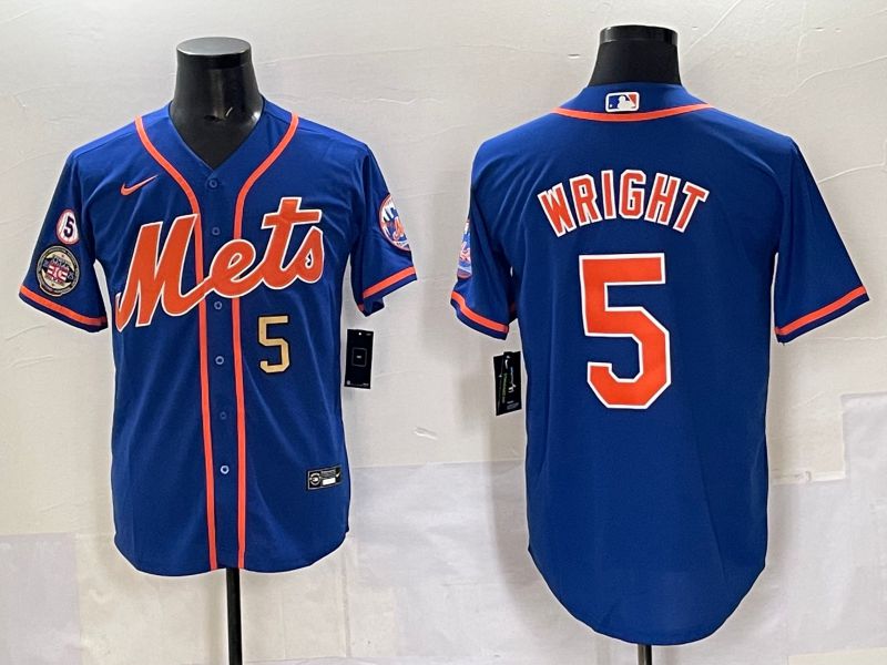 Men 2025 New York Mets 5 Wright Blue Game Nike MLB Jersey style 08